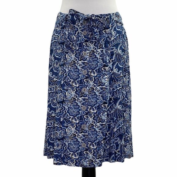 EMMA James Blue Paisley Floral Midi Skirt Size 10P - Picture 1 of 8